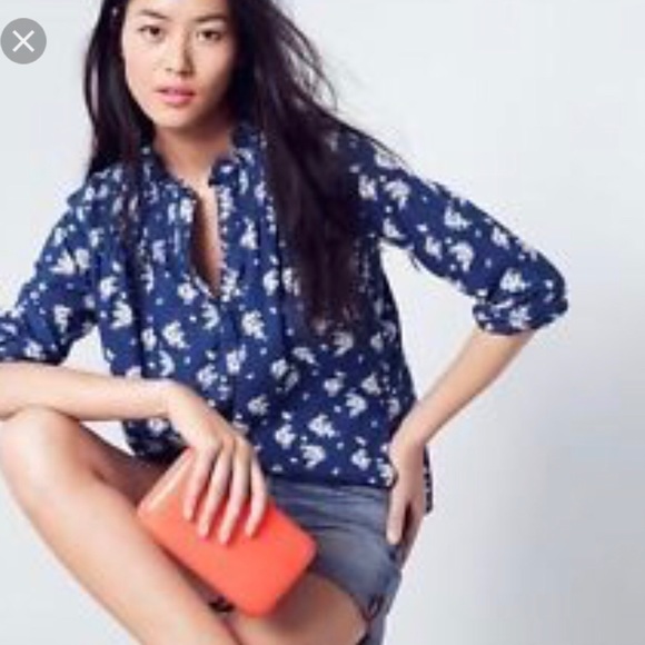 J. Crew Tops - J Crew | Chambray floral print peasant Top